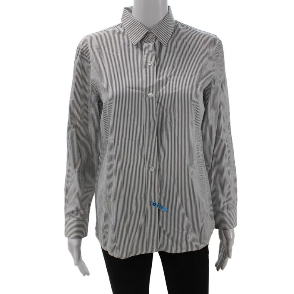 Dries Van Noten, Women Black Cotton Striped Button-Up Shirt Size 40